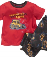 Under construction. Help him build up to a good night's sleep with this adorable graphic tee and pant sleepwear set from Komar Kids. Under construction. Help him build up to a good night's sleep with this adorable graphic tee and pant sleepwear set from Komar Kids.