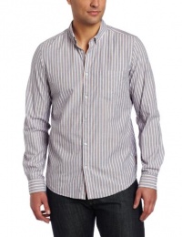 Ben Sherman Men's Long Sleeve Peached End On End Stripe, Coral Reef, X-Small Ben Sherman Men's Long Sleeve Peached End On End Stripe, Coral Reef, X-Small