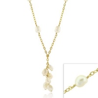 Vermeil (24k Gold over Sterling Silver) Leaf Link Genuine Freshwater Cultured Oval Pearl Cluster Dangle Long Y Necklace