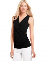A slinky V-neck tank from Calvin Klein gets a chic update in a gathered silhouette offset by metal studs. Pair it with a printed skirt for a graphic pop or keep things low-key in classic white pants. A slinky V-neck tank from Calvin Klein gets a chic update in a gathered silhouette offset by metal studs. Pair it with a printed skirt for a graphic pop or keep things low-key in classic white pants.