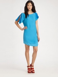 Sumptuous matte silk skims the body in this off-the-shoulder shift finished with flutter sleeves and a chic asymmetric hem.BoatneckSplit flutter sleevesFlat frontAsymmetric hemAbout 32 from shoulder to hemSilkDry cleanImportedModel shown is 5'10 (177cm) wearing US size Small. Sumptuous matte silk skims the body in this off-the-shoulder shift finished with flutter sleeves and a chic asymmetric hem.BoatneckSplit flutter sleevesFlat frontAsymmetric hemAbout 32 from shoulder to hemSilkDry cleanImportedModel shown is 5'10 (177cm) wearing US size Small.