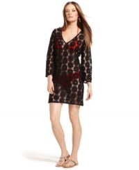 A day at the best done stylishly right! Let your brightest suit peek out through the sheer floral crochet of this gorgeous coverup from INC. A day at the best done stylishly right! Let your brightest suit peek out through the sheer floral crochet of this gorgeous coverup from INC.