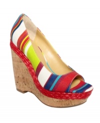 At the corner of cute contrast and style. That's where you'll find Nine West's Match Up wedge sandals. At the corner of cute contrast and style. That's where you'll find Nine West's Match Up wedge sandals.