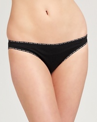 A basic striped cotton bikini with a logo stamped waistband and legs. A basic striped cotton bikini with a logo stamped waistband and legs.
