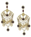 Ornate elegance. This pair of chandelier earrings from Jessica Simpson is crafted from gold-tone mixed metal with faceted red stones adding a dramatic touch. Approximate drop: 3-1/2 inches.