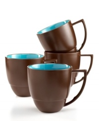 Incredible inside and out. Waechtersbach Duo mugs partner durable porcelain with a two-tone glaze featuring bright blue and matte chocolate. Incredible inside and out. Waechtersbach Duo mugs partner durable porcelain with a two-tone glaze featuring bright blue and matte chocolate.