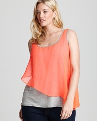 A breezy chiffon overlay lends ethereal movement to a classic Love Ady Plus tank. Showcase the silhouette against sleek denim. A breezy chiffon overlay lends ethereal movement to a classic Love Ady Plus tank. Showcase the silhouette against sleek denim.