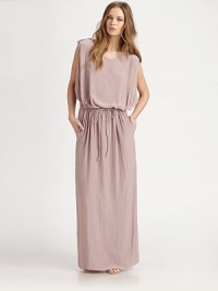 Grecian-elegance in a softly crinkled, floor-sweeping silhouette.ScoopneckExtended shouldersRaw edge seamsSelf-beltKeyhole backCenter back slitAbout 42 from natural waistPolyesterDry cleanImportedModel shown is 5'11 (180cm) wearing US size 4. Grecian-elegance in a softly crinkled, floor-sweeping silhouette.ScoopneckExtended shouldersRaw edge seamsSelf-beltKeyhole backCenter back slitAbout 42 from natural waistPolyesterDry cleanImportedModel shown is 5'11 (180cm) wearing US size 4.