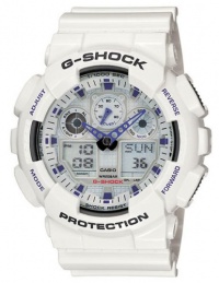 Casio Men's GA100A-7 G-Shock X-Large Analog-Digital White and Blue Sports Watch