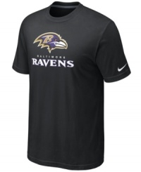 From the pre-game to after-party, show off your Baltimore Ravens pride in this NFL football t-shirt from Nike. From the pre-game to after-party, show off your Baltimore Ravens pride in this NFL football t-shirt from Nike.