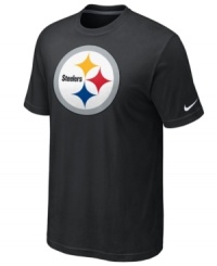 Go big! Display your love for the Pittsburgh Steelers loud and proud in this oversized-logo t-shirt from Nike. Go big! Display your love for the Pittsburgh Steelers loud and proud in this oversized-logo t-shirt from Nike.