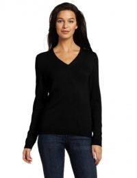 Christopher Fischer Women's 100% Cashmere Long-Sleeve V-Neck Sweater with Gold Button Detail On Cuff