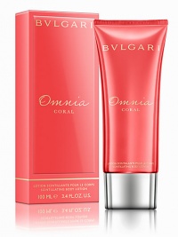 Bvlgari introduces a new, lively, cheerful fragrance inspired by coral, the red gold of the Mediterranean Sea. Omnia Coral is a true gem of the Ocean. An exclusive formula rich in precious oils and suitable for all skin types. Light yet creamy, it is quickly absorbed, leaving skin soft and silky. The lotion's special polymers and moisturizing agents give a velvety texture, while its precious pigments illuminate the skin, providing an elegant shimmering effect. 3.4 oz. Bvlgari introduces a new, lively, cheerful fragrance inspired by coral, the red gold of the Mediterranean Sea. Omnia Coral is a true gem of the Ocean. An exclusive formula rich in precious oils and suitable for all skin types. Light yet creamy, it is quickly absorbed, leaving skin soft and silky. The lotion's special polymers and moisturizing agents give a velvety texture, while its precious pigments illuminate the skin, providing an elegant shimmering effect. 3.4 oz.
