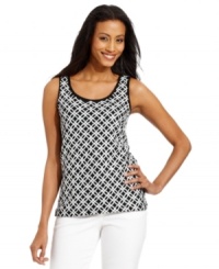 Make a graphic statement in Charter Club's sequin tank top, complete with contrasting sequins in a geometric pattern. Make a graphic statement in Charter Club's sequin tank top, complete with contrasting sequins in a geometric pattern.