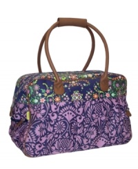 A true travel companion, this grab-and-go bag gives you a structured shape and vibrant patterned exterior to fit your lifestyle and express your personality. With leather detailing, the unique design of this bag stands sophisticated and elegant among other carry-ons and opens to reveal a contrast printed lining with multiple pockets that keep essentials on call. 1-month warranty. A true travel companion, this grab-and-go bag gives you a structured shape and vibrant patterned exterior to fit your lifestyle and express your personality. With leather detailing, the unique design of this bag stands sophisticated and elegant among other carry-ons and opens to reveal a contrast printed lining with multiple pockets that keep essentials on call. 1-month warranty.