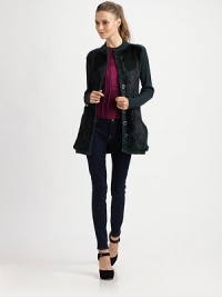 Surround yourself in luxury in this opulent cardigan accented with dyed rabbit fur.RoundneckLong sleevesFront button placketRibbed details at collar, placket, sleeves and backAbout 28 from shoulder to hemFront panels: dyed rabbit furSleeves and back: 51% wool/49% acrylicDry cleanImported of Italian fabricFur origin: ChinaModel shown is 5'9½ (176cm) wearing US size Small. Surround yourself in luxury in this opulent cardigan accented with dyed rabbit fur.RoundneckLong sleevesFront button placketRibbed details at collar, placket, sleeves and backAbout 28 from shoulder to hemFront panels: dyed rabbit furSleeves and back: 51% wool/49% acrylicDry cleanImported of Italian fabricFur origin: ChinaModel shown is 5'9½ (176cm) wearing US size Small.