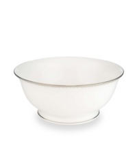 Designed to mimic a strand of lustrous pearls. With imitation pearl accents and platinum rims on fine bone china. Designed to mimic a strand of lustrous pearls. With imitation pearl accents and platinum rims on fine bone china.