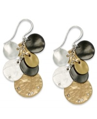 Make some change. Alfani's trendy coin earrings feature circular drops in silver, gold and hematite tones. Crafted in silver tone mixed metal. Approximate drop: 2 inches. Make some change. Alfani's trendy coin earrings feature circular drops in silver, gold and hematite tones. Crafted in silver tone mixed metal. Approximate drop: 2 inches.