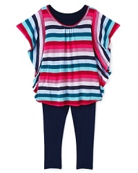 Little Ella pairs a fun, fluttery tunic rendered in bold stripes and oversized flutter sleeves with a solid long legging. Little Ella pairs a fun, fluttery tunic rendered in bold stripes and oversized flutter sleeves with a solid long legging.