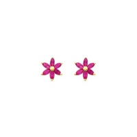 14K Yellow Gold Red, Deep Pink Flower CZ Stud Earrings with Screw-back for Baby and Children 14K Yellow Gold Red, Deep Pink Flower CZ Stud Earrings with Screw-back for Baby and Children