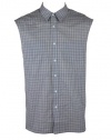 Richard Chai Mens Sleeveless Plaid Button Up Front Shirt