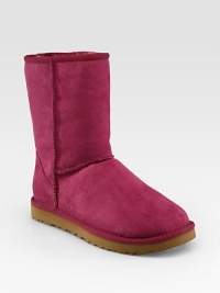 Soft sheepskin pairs with comfortable shearling lining for warm results.Sheepskin upper Pull-on style Rubber sole ImportedOUR FIT MODEL RECOMMENDS ordering true whole size; ½ sizes should order the next whole size up. Soft sheepskin pairs with comfortable shearling lining for warm results.Sheepskin upper Pull-on style Rubber sole ImportedOUR FIT MODEL RECOMMENDS ordering true whole size; ½ sizes should order the next whole size up.