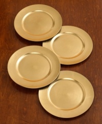 Add a touch of shimmer to the table with these lacquered goldtone charger plates. Coordinates well with our Charter Club Grand Buffet Gold dinnerware. Add a touch of shimmer to the table with these lacquered goldtone charger plates. Coordinates well with our Charter Club Grand Buffet Gold dinnerware.
