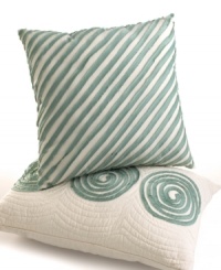 A trio of whimsical swirls sits upon a lush quilted ground in this Madisson decorative pillow for a cool and casual look. A trio of whimsical swirls sits upon a lush quilted ground in this Madisson decorative pillow for a cool and casual look.