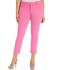 Snag a season-perfect look with Not Your Daughter's Jeans' straight leg plus size jeans, featuring a fuchsia wash! Snag a season-perfect look with Not Your Daughter's Jeans' straight leg plus size jeans, featuring a fuchsia wash!