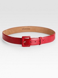 A genuine lizard belt is lined in supple nubuck leather and topped off by a self-covered belt.Width, about 1.5Made in the USA