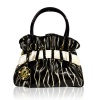 Valentino Orlandi Italian Designer Black/Gold Patent Leather Flared Purse Bag