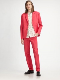 For the gentleman who always makes a statement, work this crisp, cotton twill pant into your stylish wardrobe.Flat-front styleSide slash, back welt pocketsFront coin pocketInseam, about 33CottonDry cleanImported For the gentleman who always makes a statement, work this crisp, cotton twill pant into your stylish wardrobe.Flat-front styleSide slash, back welt pocketsFront coin pocketInseam, about 33CottonDry cleanImported