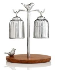 Martha Stewart Collection combines sheesham wood and polished metal in this utterly charming Park Birds salt and pepper set, featuring two feathered friends watching over their cages. Martha Stewart Collection combines sheesham wood and polished metal in this utterly charming Park Birds salt and pepper set, featuring two feathered friends watching over their cages.