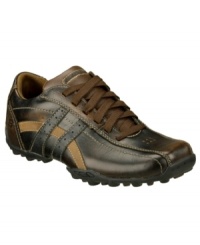 Pieced together for a cool, casual look, these smooth Skechers men's sneakers provide the perfect complement to any laidback combination. Pieced together for a cool, casual look, these smooth Skechers men's sneakers provide the perfect complement to any laidback combination.