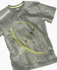 No reason to spin your wheels. Give him graphic style he'll love with this comfy t-shirt from DKNY. No reason to spin your wheels. Give him graphic style he'll love with this comfy t-shirt from DKNY.
