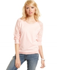 The cutest way to update the raglan-style top? Add lace sleeves! This knit from Miss Chevious makes a boy-inspired top girlish and fun. The cutest way to update the raglan-style top? Add lace sleeves! This knit from Miss Chevious makes a boy-inspired top girlish and fun.