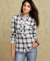 Tommy Hilfiger's plaid and ruffled shirt is a crisp addition to your casual wardrobe.