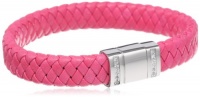 Stainless Steel and Pink Leather Swarovski Crystal Accent Braided Bracelet, 7.5 Stainless Steel and Pink Leather Swarovski Crystal Accent Braided Bracelet, 7.5