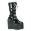 5-3/4 Inch Trendy Gothic Boot Mid Calf Boot 5 Buckle Platform Boot Black Patent