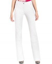 Alfani's sleek straight-leg petite pants are made special with studded detail at the pockets. Alfani's sleek straight-leg petite pants are made special with studded detail at the pockets.