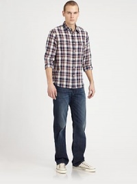 This classic, relaxed-straight jean is accented by fan favorite, A back pocket detail, in a rich, dark wash which makes for a perfect wear-to-work jean.Five-pocket styleInseam, about 33½98% cotton/2% spandexMachine washImported This classic, relaxed-straight jean is accented by fan favorite, A back pocket detail, in a rich, dark wash which makes for a perfect wear-to-work jean.Five-pocket styleInseam, about 33½98% cotton/2% spandexMachine washImported
