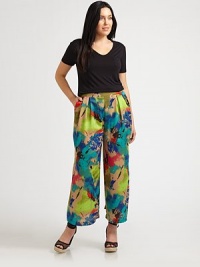 A bold print breathes a fresh, new energy into a classic palazzo silhouette, making these pants a must-own this season. You will find the front pleats beyond flattering. Elasticized waistbandPleats at waistSlash pocketsAllover printInseam, about 27ViscoseDry cleanMade in USA A bold print breathes a fresh, new energy into a classic palazzo silhouette, making these pants a must-own this season. You will find the front pleats beyond flattering. Elasticized waistbandPleats at waistSlash pocketsAllover printInseam, about 27ViscoseDry cleanMade in USA