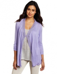 AGB Women's 3/4 Sleeve Slub Shirt With Crochet Lining AGB Women's 3/4 Sleeve Slub Shirt With Crochet Lining