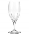 In a collaboration worthy of Wallis and Edward, renowned bridal designer Vera Wang and Wedgwood have created Duchesse stemware. Featuring tapering round bowls and a blazing starburst cut that contrasts delicately with the textures of the matching dinnerware, Duchesse sits on a flared pedestal. Iced beverage shown at left.