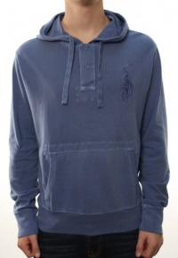Polo Ralph Lauren Men's Hoodie w/Big Pony & 1/4 Button Up Collar Faded Blue Polo Ralph Lauren Men's Hoodie w/Big Pony & 1/4 Button Up Collar Faded Blue