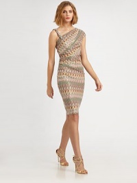 This kaleidoscopic knit style gets a hint of sparkle from tiny, subtle allover sequins.Asymmetrical necklineBeaded shoulder strapSingle cap sleeveShoulder and side gathersConcealed back zipFully linedAbout 25 from natural waist95% polyester/5% spandexDry cleanMade in USA of imported fabricModel shown is 5'10 (177cm) wearing US size 4.OUR FIT MODEL RECOMMENDS ordering true size. This kaleidoscopic knit style gets a hint of sparkle from tiny, subtle allover sequins.Asymmetrical necklineBeaded shoulder strapSingle cap sleeveShoulder and side gathersConcealed back zipFully linedAbout 25 from natural waist95% polyester/5% spandexDry cleanMade in USA of imported fabricModel shown is 5'10 (177cm) wearing US size 4.OUR FIT MODEL RECOMMENDS ordering true size.