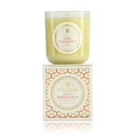 A luxury candle with a scent of Japanese Saijo Persimmon, considered to be the finest gourmet variety, is layered with peach and red currant. A luxury candle with a scent of Japanese Saijo Persimmon, considered to be the finest gourmet variety, is layered with peach and red currant.