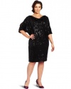 Jessica Howard Women's Plus Size 3/4 Sleeve Cold Shoulder Drape Neck Dress