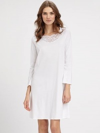 Fresh and utterly feminine, a classic silhouette of super-soft cotton with pretty embroidered lace and long cozy sleeves. Boatneck with floral semi-sheer embroidered laceLong sleevesA-lineAbout 39½ from shoulder to hemMercerized cottonMachine washImported Fresh and utterly feminine, a classic silhouette of super-soft cotton with pretty embroidered lace and long cozy sleeves. Boatneck with floral semi-sheer embroidered laceLong sleevesA-lineAbout 39½ from shoulder to hemMercerized cottonMachine washImported