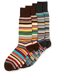 Brilliant multi colored stripes wrap around these socks, featuring a solid toe and heel. Brilliant multi colored stripes wrap around these socks, featuring a solid toe and heel.
